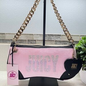 Juicy Couture Pink Rhinestone Logo Shoulder Bag with Gold Chain